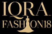 Gold 'IQRA FASHION 18' text on a black background