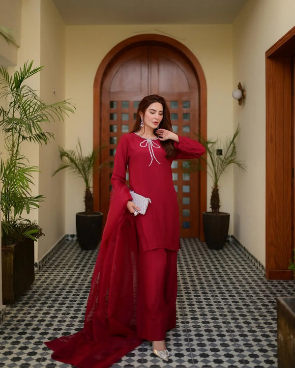 Ruby Elegance - 3PC Cotton Ensemble