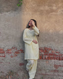 Noor Farshi Cotton Co-ord Set – Butter Yellow & Elegance