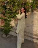 Noor Farshi Cotton Co-ord Set – Butter Yellow & Elegance