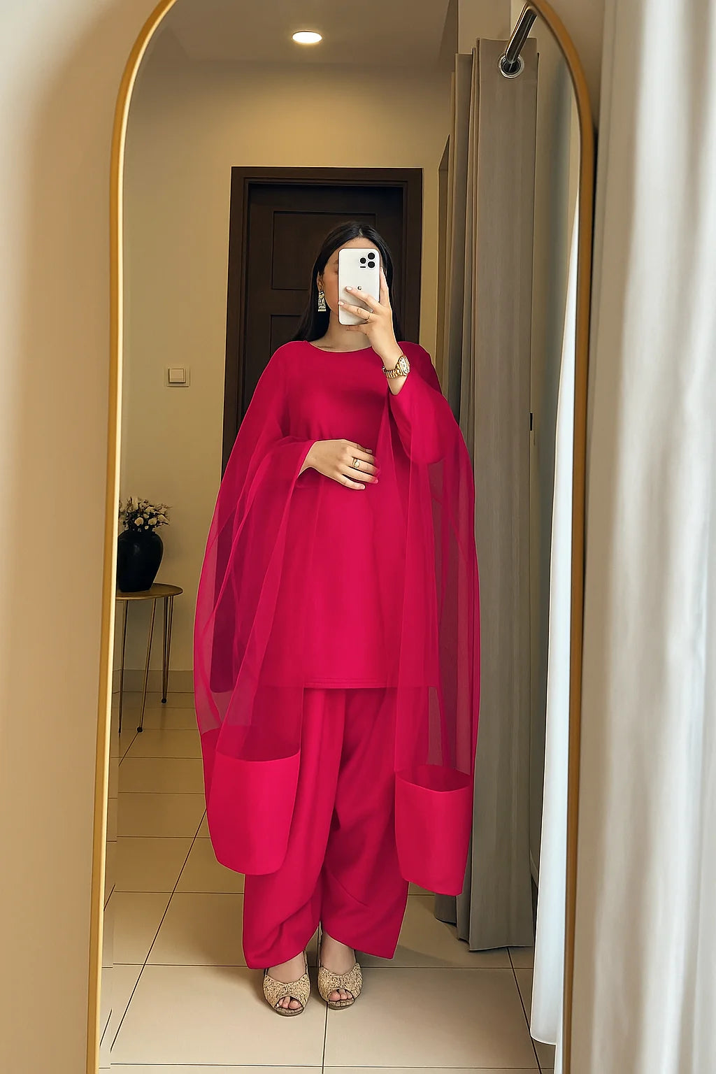PARTY WEAR HOT PINK FARSHI SHALWAR