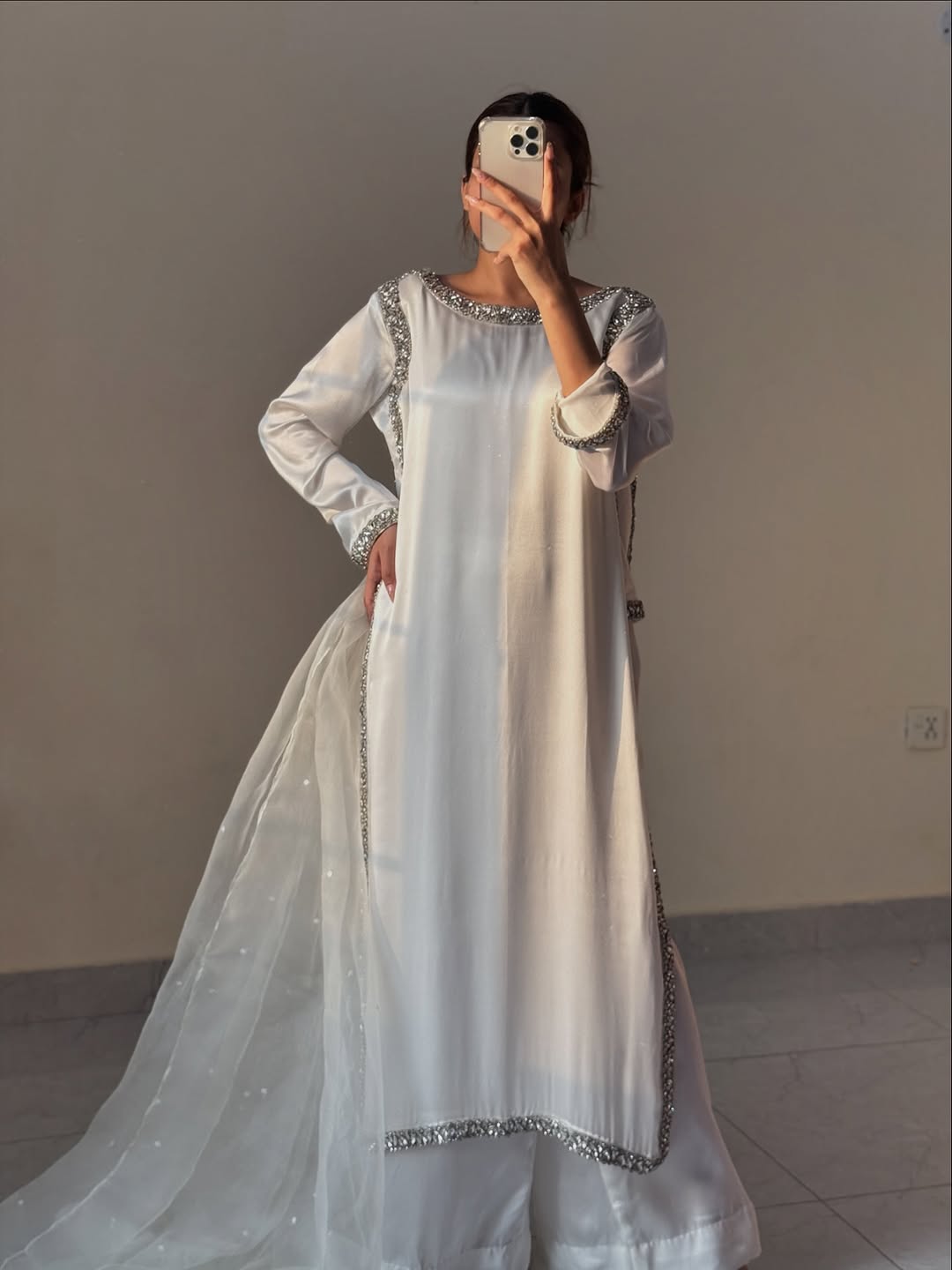White silk pakistani dress