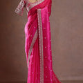 Hot Pink Sequins Embroidered Organza Saree
