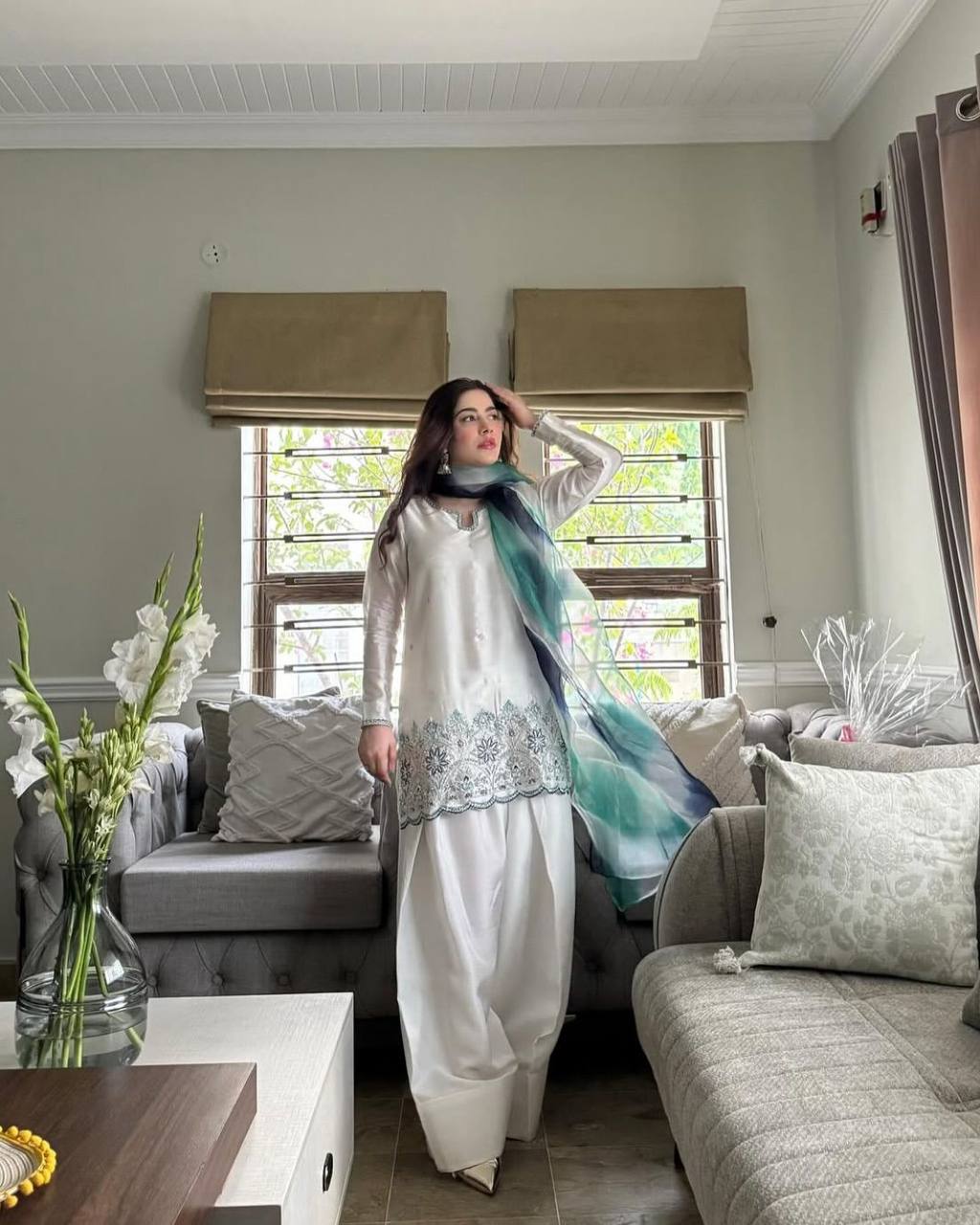 New Roman Silk White Patiyala Dress
