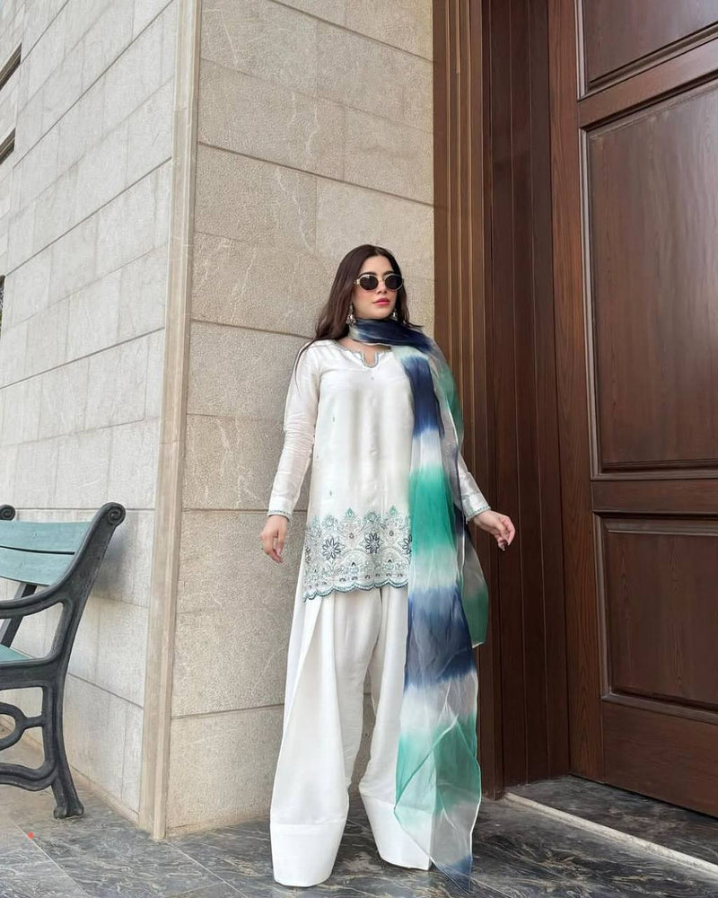New Roman Silk White Patiyala Dress