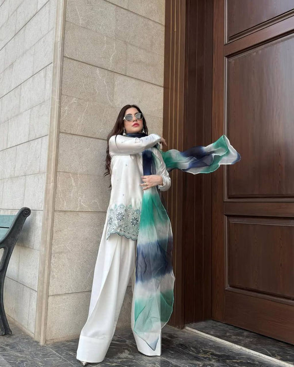 New Roman Silk White Patiyala Dress