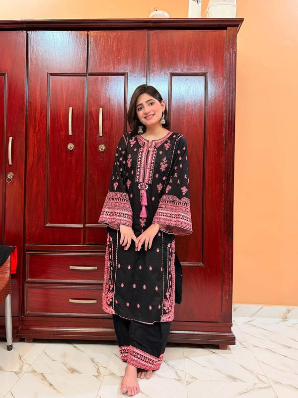 Beautiful Embroidered Dori Neck Dress