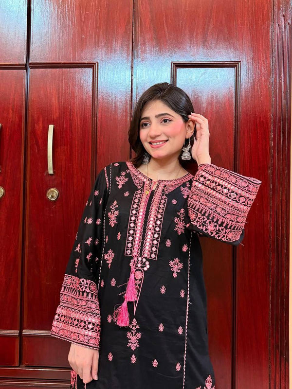 Beautiful Embroidered Dori Neck Dress