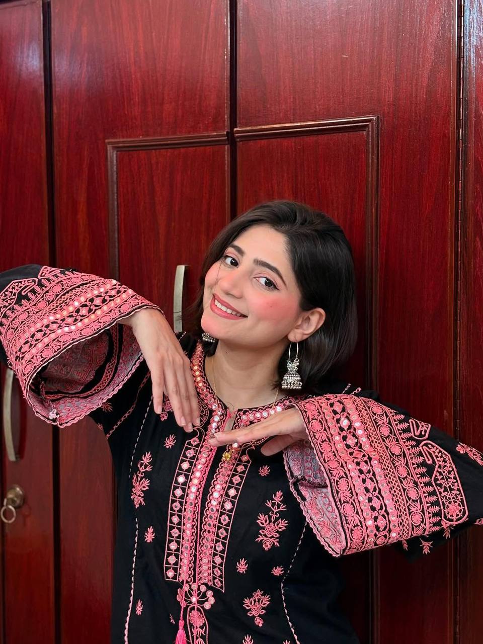 Beautiful Embroidered Dori Neck Dress