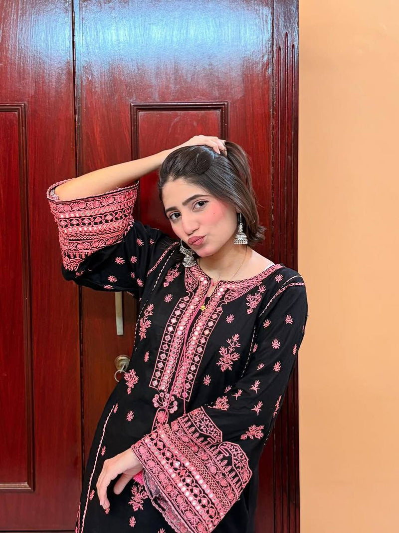 Beautiful Embroidered Dori Neck Dress
