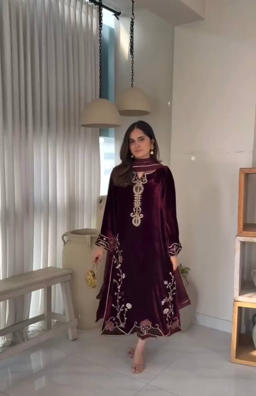 Trending Velvet Kurta Plazzo Set with Dupatta