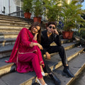 Solid Pink Long Hand Embellshed Kurta With Trouser And Dupatta