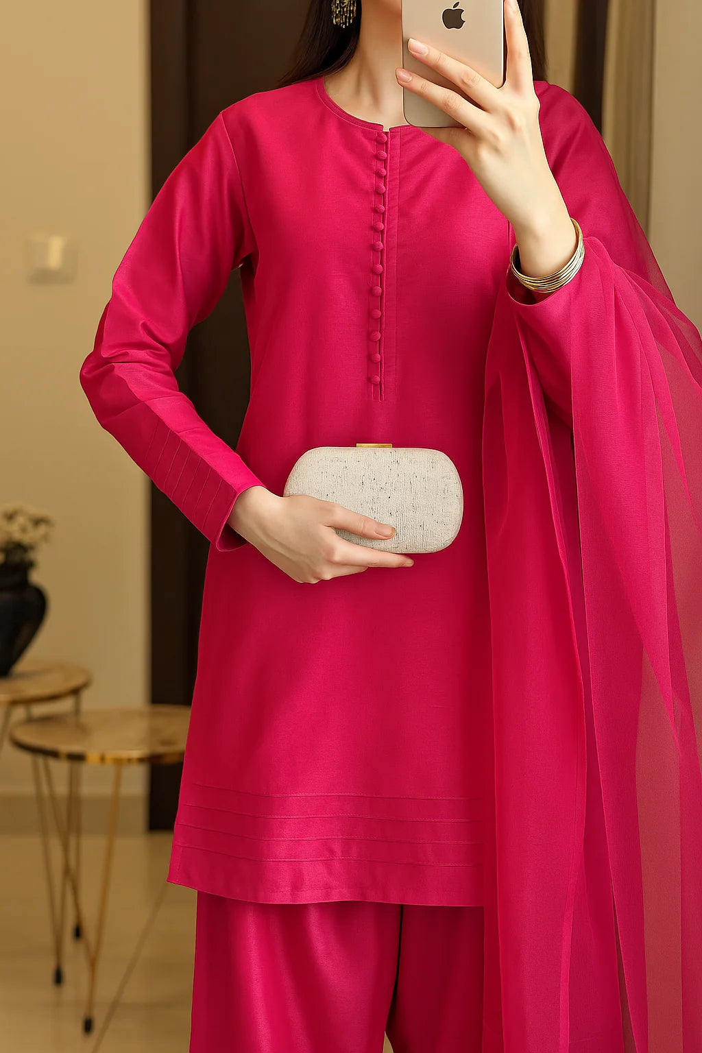 PARTY WEAR HOT PINK FARSHI SHALWAR